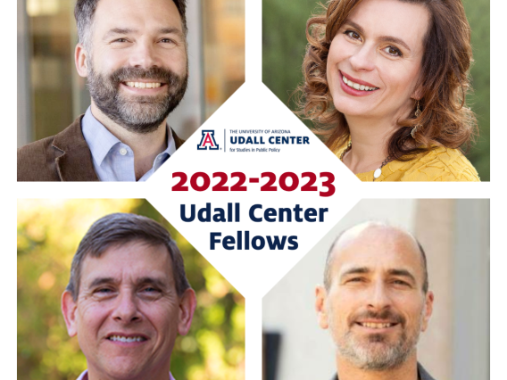A collage of photos of the 2022-23 Udall Fellows Jonathan Bean, Jamie Edgin, David Pietz, and Sergio Puig