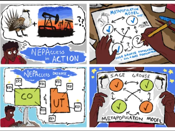 Illustrated image showing relationships between data in two locations.