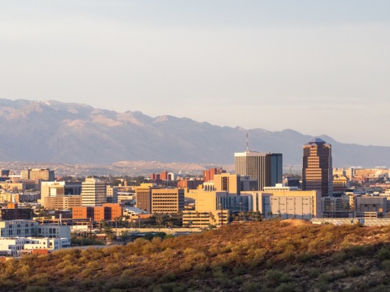 Photo of downtown Tucson, Arizona with the Santa Catalina Mountains in the background