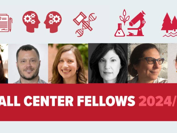 Grid showing square portraits of UC Fellows in a line. White text in red box reads "Udall Center Fellows 2024-25"