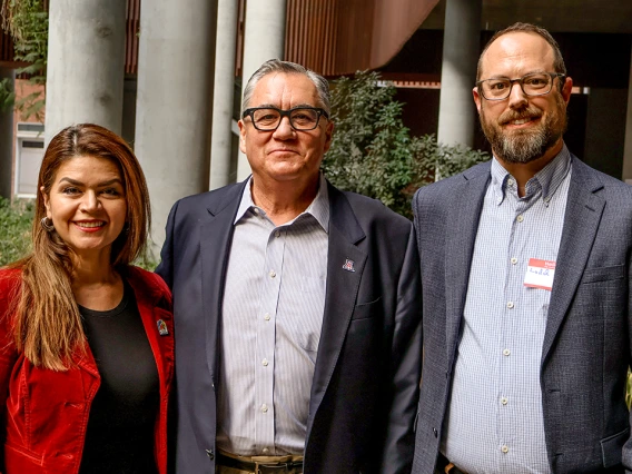 Tucson Mayor Regina Romero, U of A SVPR Tomas Diaz de la Rubia, and U of A Associate Professor Ladd Keith at ENR2