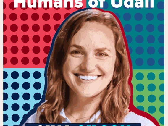 A colorful grid with a portrait of Gina Gilson under the header, "Udall Center for Studies in Public Policy Presents Humans of Udall."