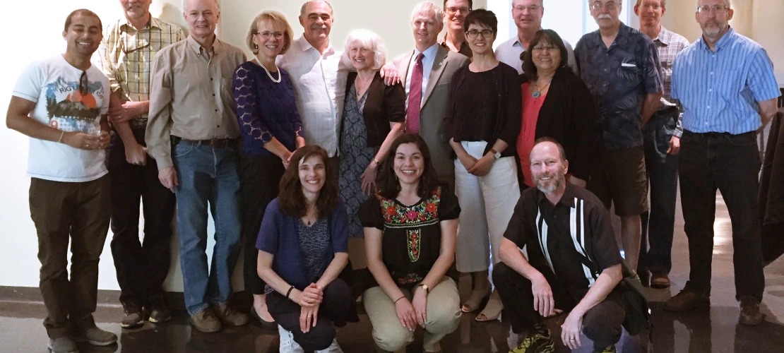 From left to right: Bhuwan Thapa, Robert Merideth, Stephen Cornell, Kimberly Espy, Robert Varady, Evie Varady, Andrew Comrie, Christopher Scott, Laura López-Hoffman, Brinton Milward, Joan Timeche, Karl Flessa, Phil Lemanski, and Kevin Lansey. Lower row: Stephanie Buechler, America Lutz Ley, and Gregg Garfin