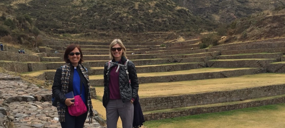 L to R Adriana Zuniga and Andrea Gerlak in the Inca ruins of Tipon (R. Varady)