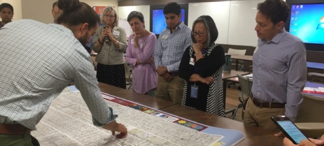 Workshop participants discussing details of the Liberty Bike Boulevard 