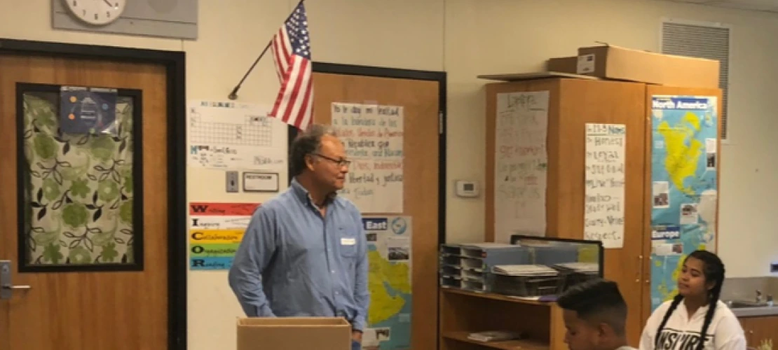 Joaquin Murrieta visiting Hollinger Middle School