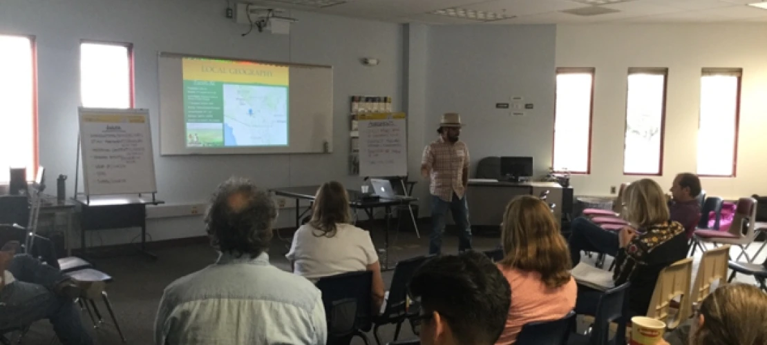 Luis Perales giving a talk at the Visioning Event
