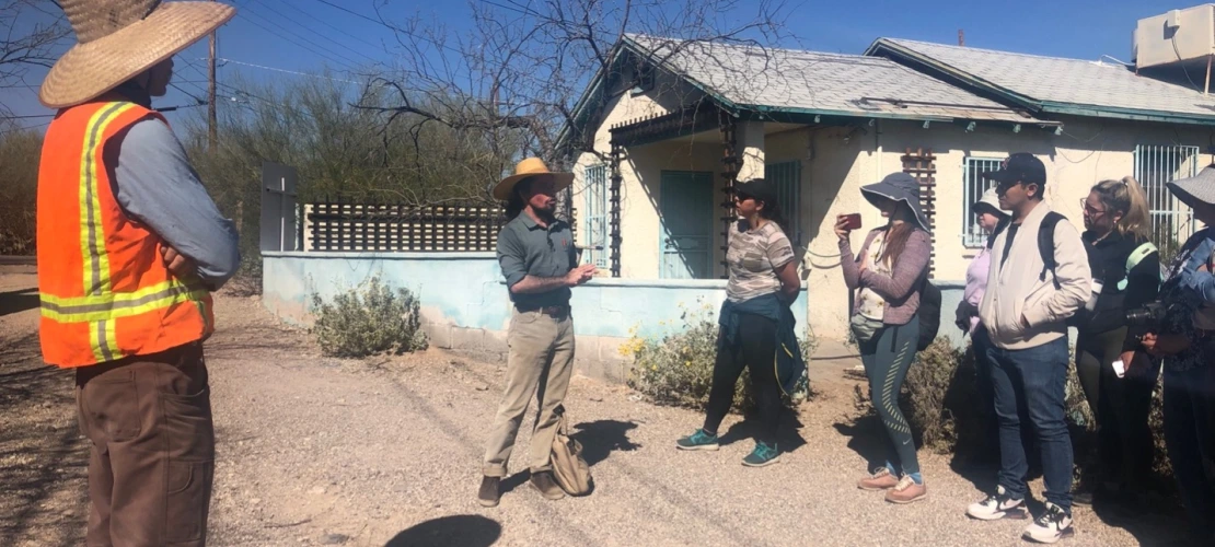 Brad Lancaster and Robert Villa giving a tour at Tumamoc Hill in Tucson, Arizona.