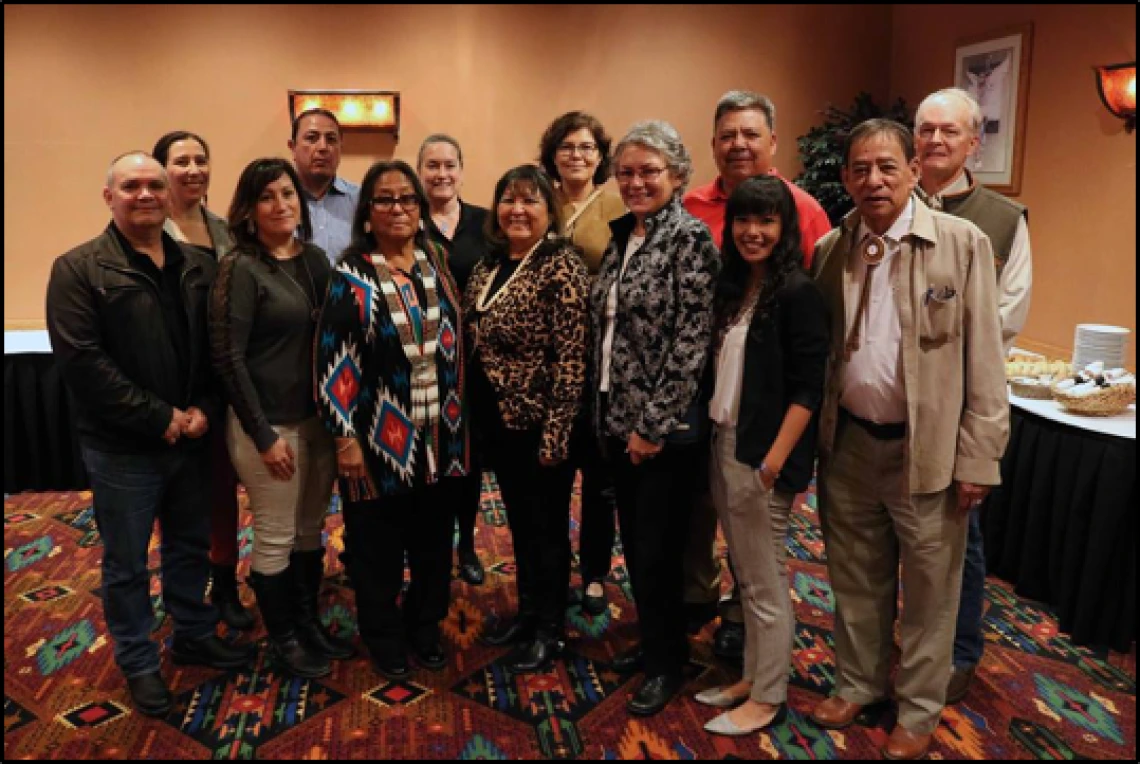 Back row, left to right: Stephanie Carroll Rainie (Ahtna Athabascan), Dave Archambault II (Standing Rock Sioux Tribe), Miriam Jorgensen, Patty Hoeft (Oneida Nation), Robert Valencia (Pascua Yaqui Tribe), Stephen Cornell. Front Row, left to right: Daryle Rigney (Ngarrindjeri), Eileen Briggs (Cheyenne River Sioux Tribe), Phyllis Young (Standing Rock Sioux Tribe), Joan Timeche (Hopi), Sophie Pierre (Kootenay), Mona Nozhackum (Prairie Band Potawatomi), David Gipp (WicaKpe' Isnala - Lone Star - Hunkpapa Lakota).