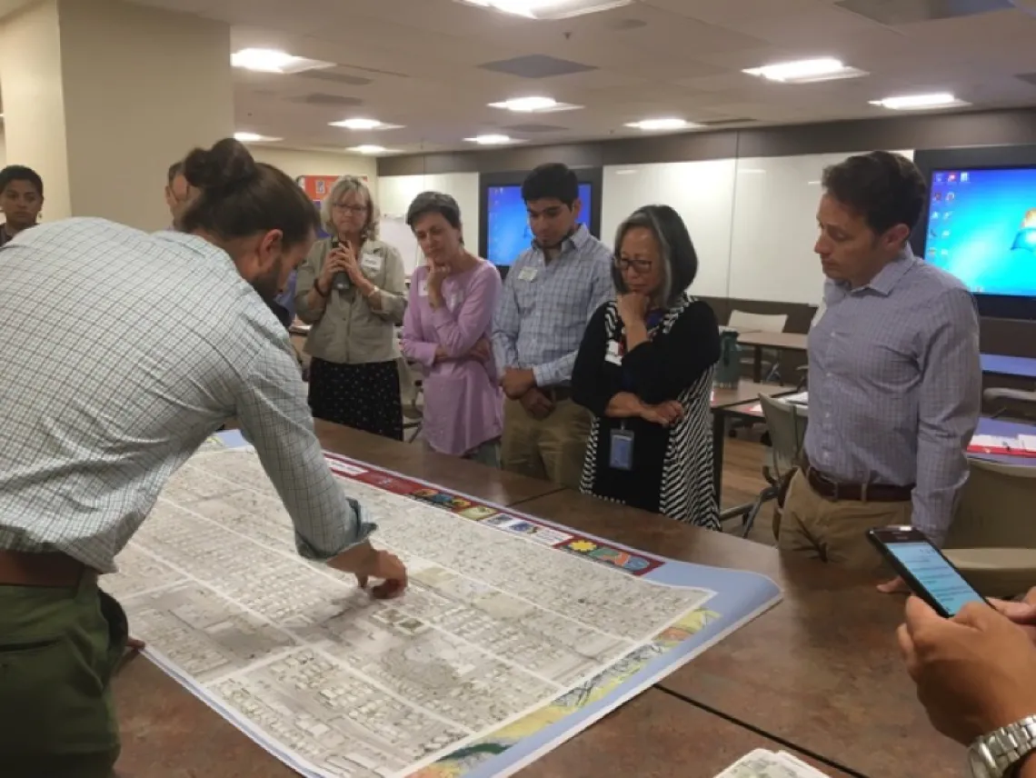 Workshop participants discussing details of the Liberty Bike Boulevard 