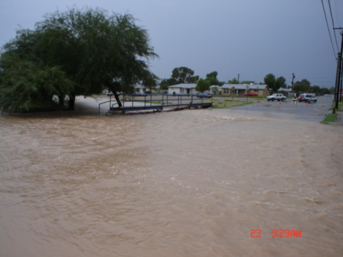 Flood during a storm event in the south of Tucson