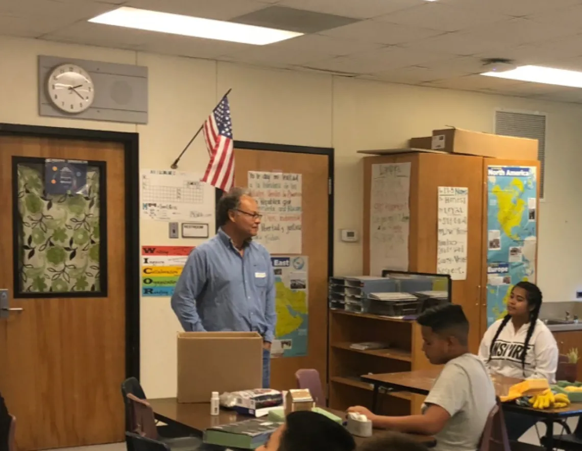 Joaquin Murrieta visiting Hollinger Middle School