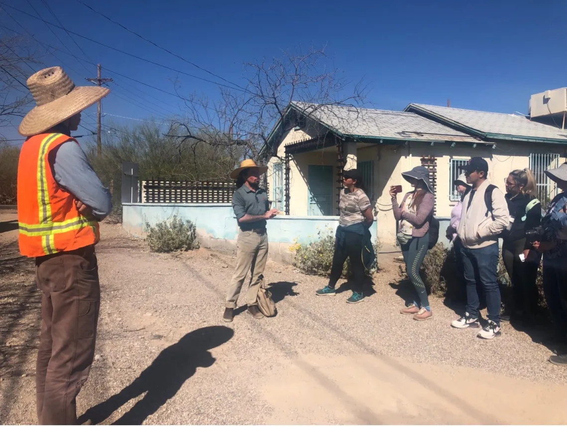 Brad Lancaster and Robert Villa giving a tour at Tumamoc Hill in Tucson, Arizona.