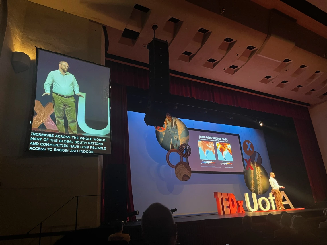 Ladd Keith speaks on stage during the TEDx U of A event in October 2024.