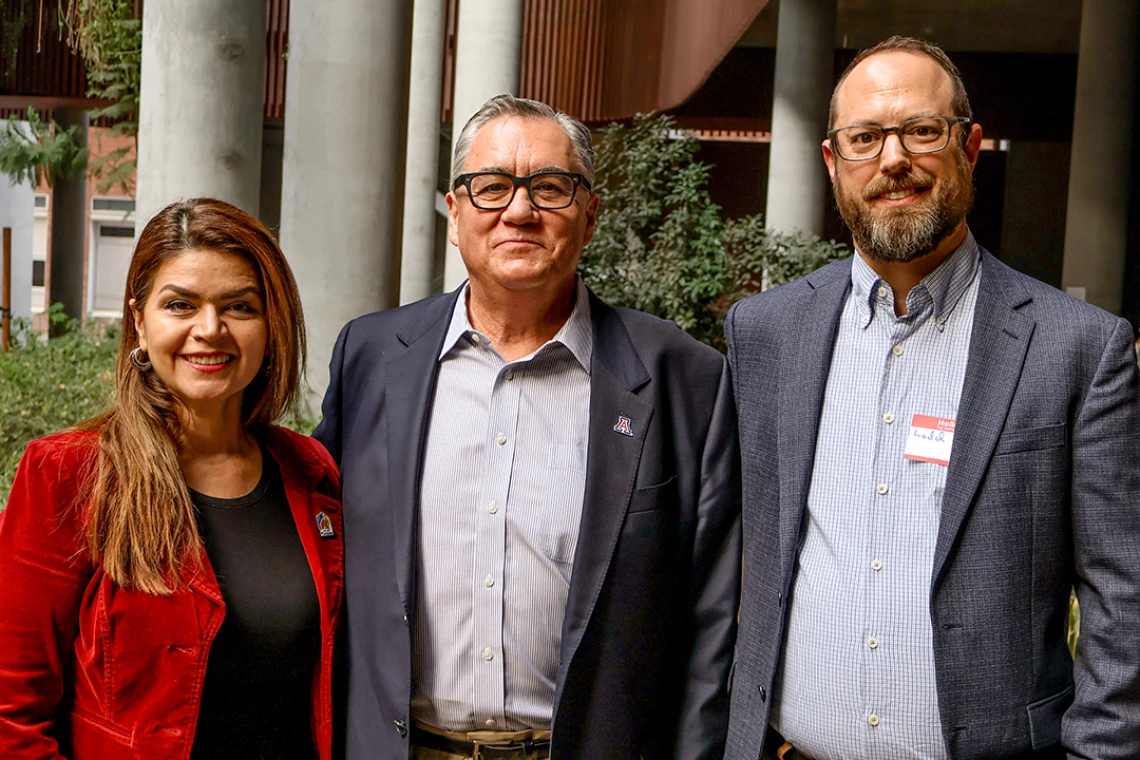 Tucson Mayor Regina Romero, U of A SVPR Tomas Diaz de la Rubia, and U of A Associate Professor Ladd Keith at ENR2