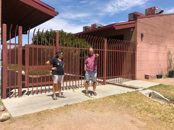 Joaquin Murrieta explaining the project to Principal Theresa Tenace