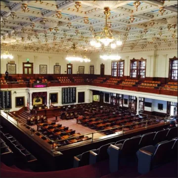 A photo of the U.S. Congressional gallery as seen from the upper observation area.